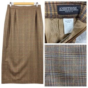 Vintage Ambitions Skirt Women Size 12 Wool Blend‎ Fully Lined Brown Tweed Long